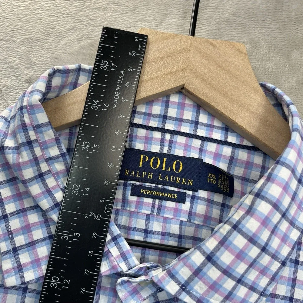 Polo Ralph Lauren Shirt Mens 2XL Blue Pink Plaid Performance Long Sleeve